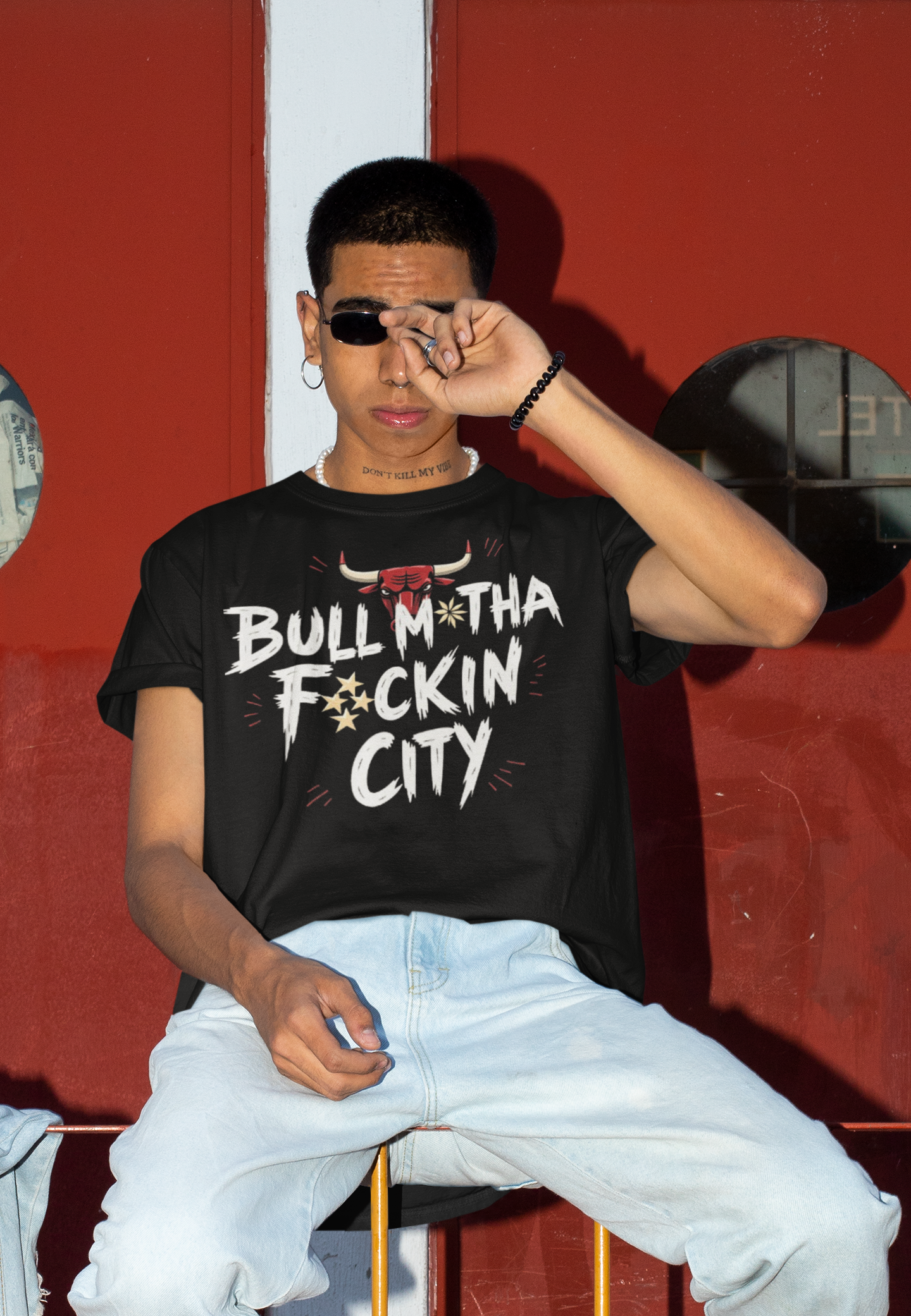 Bull M*tha F*ckin City Black T Shirt