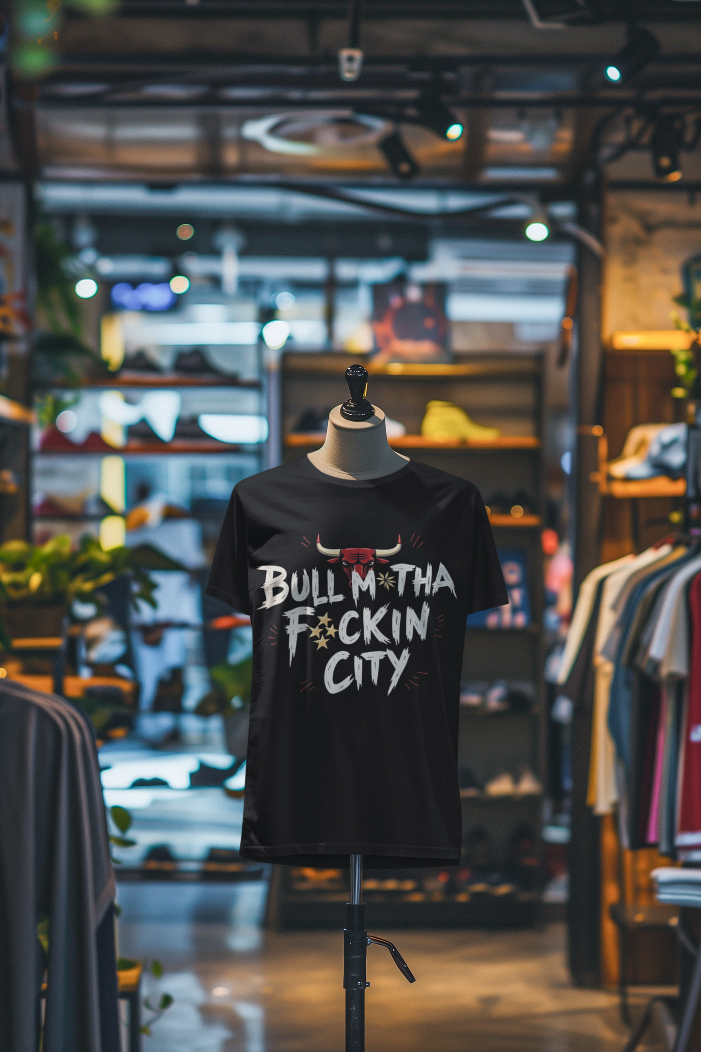 Bull M*tha F*ckin City Black T Shirt